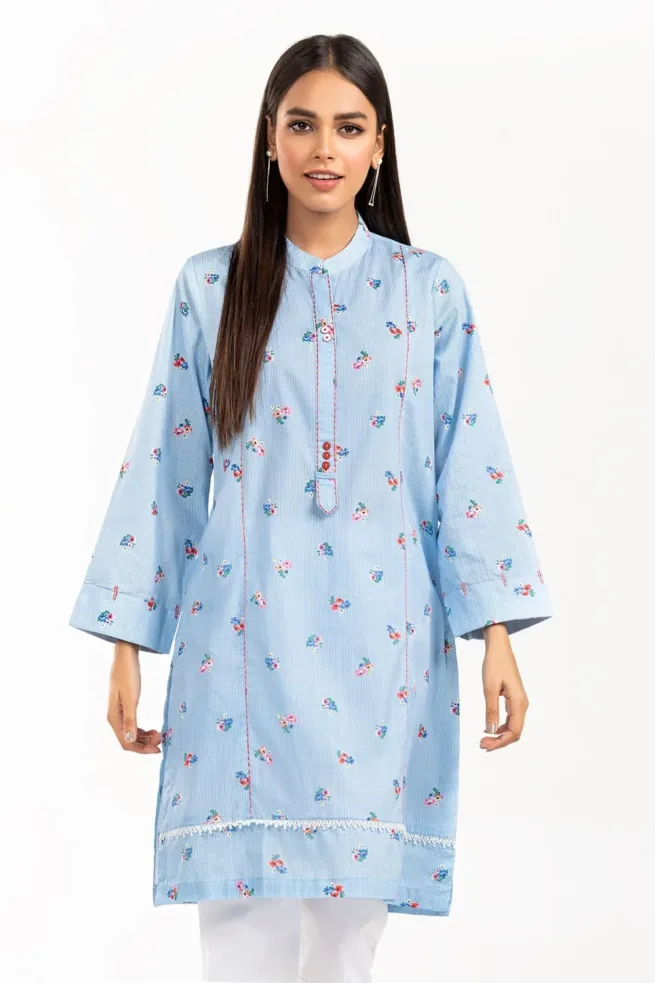 Gul Ahmed Cambric Printed Shirt Sky Blue Color