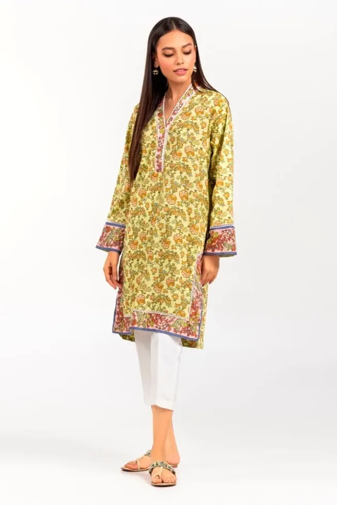 Gul Ahmed Cambric Printed Shirt Light yellow Color
