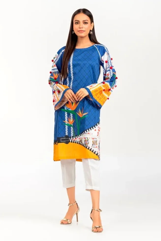 Gul Ahmed Cambric Digital Printed Shirt In Blue Color