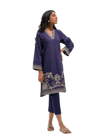 Navy Blue Embroidered Winter Kurti for Women
