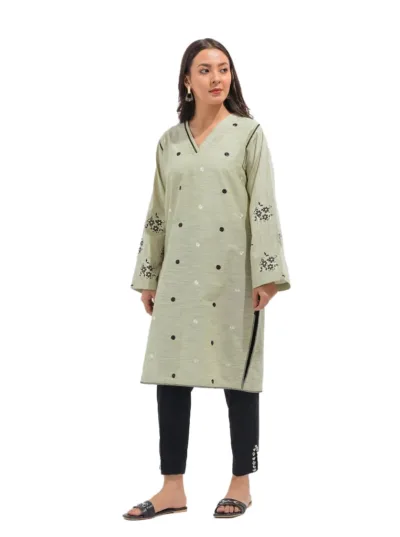 Womens Casual Wear Embroidered Kurti in Mint Green