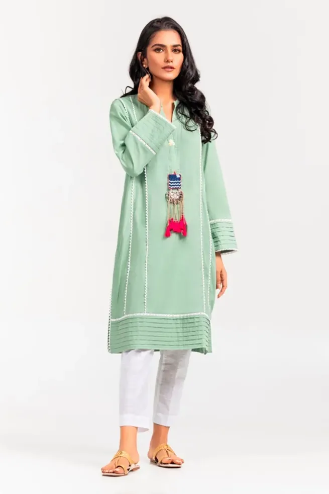 Gul Ahmed Cambric Digital Printed Shirt Green Color