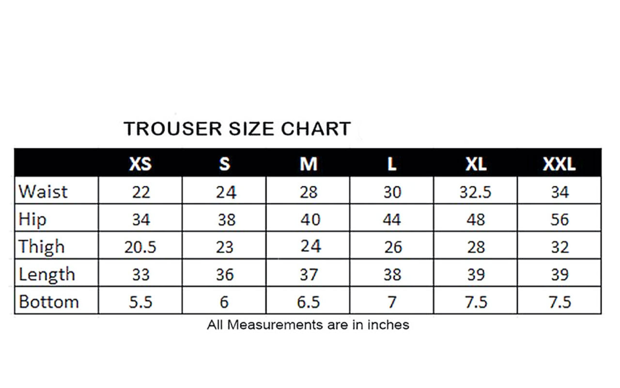 Maya Trouser Size Chart  No2moro