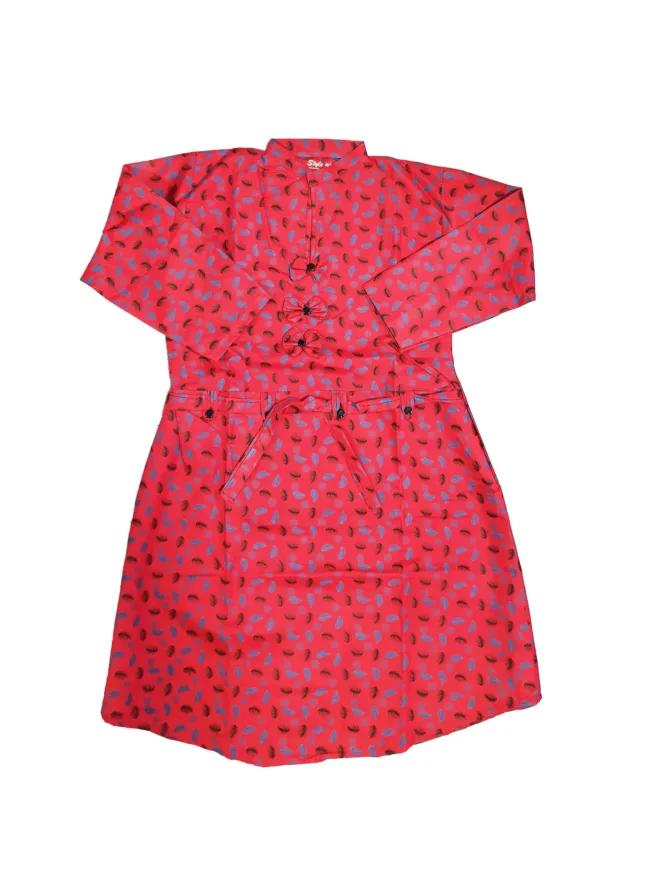 Womens Red Leaf Patterned Shirt Dress