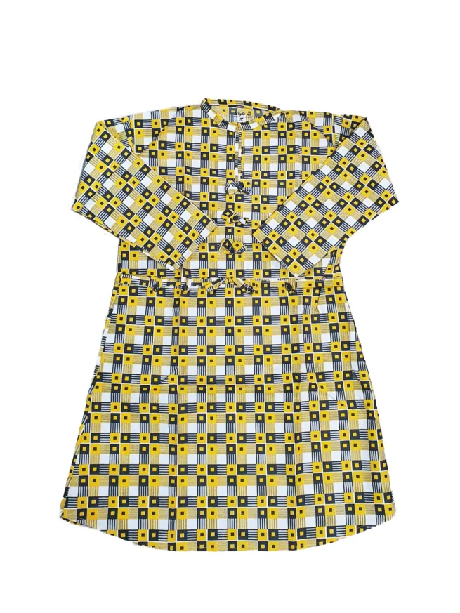 Womens Mustard Patterned Shirt Dress
