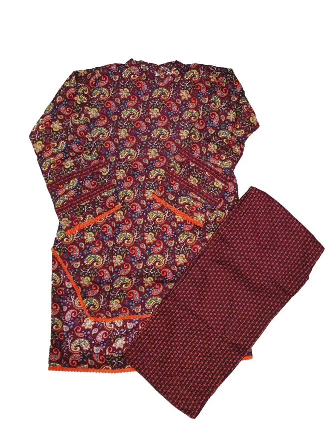 Ladies Stitched Two Piece Linen Trouser Suit | Maroon