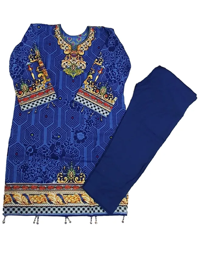 Asian Ladies Readymade Two Piece Khaddar Suit in 'Royal Blue'