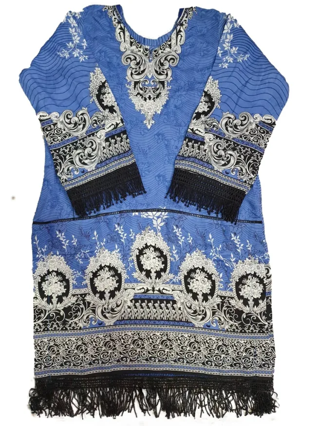 Pakistani Indian Ladies Digital Printed Linen Blue Kurti