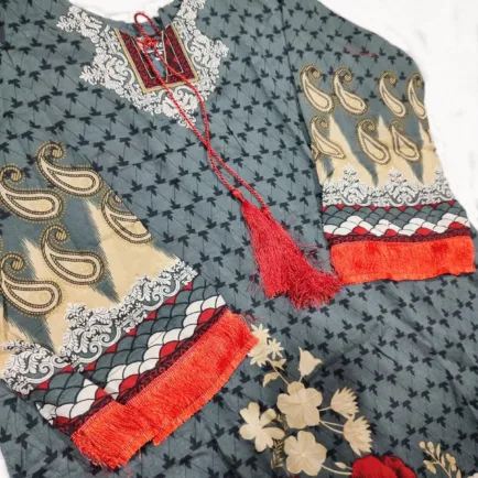 Alternative view of Grey Printed Linen Casual Kurti
