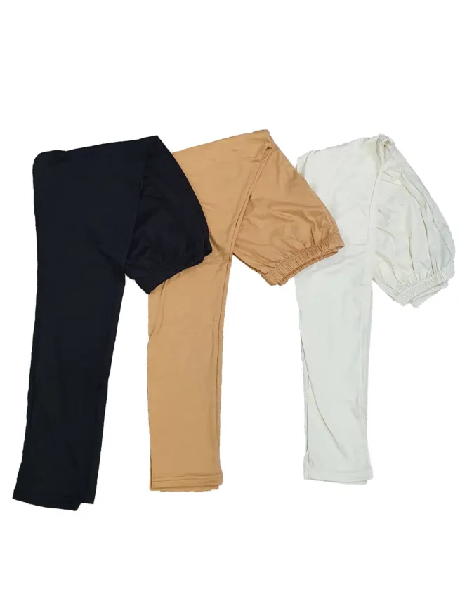 Womens Lycra Jersey Leggings in Black/Dark Beige/Off White