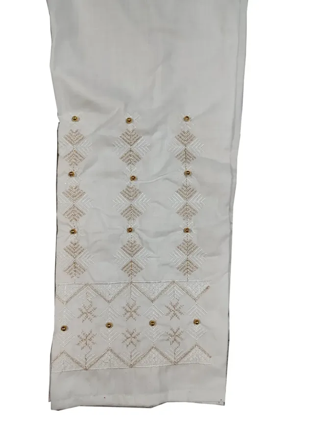 Asian Ladies White Embroidered Cotton Trouser