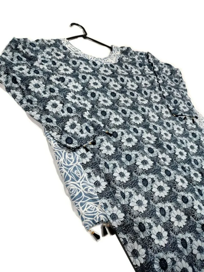 Pakistani Indian Ladies Stitched Two Piece Floral Linen Suit | Grey