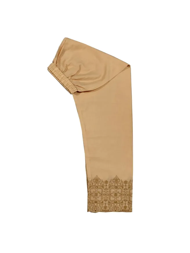 Pakistani Indian Ladies Beige Embroidered Cotton Trouser