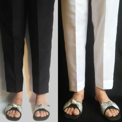 Pack of 2 White & Black Khaddar Trousers