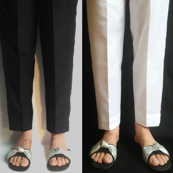 Pack of 2 White & Black Khaddar Trousers