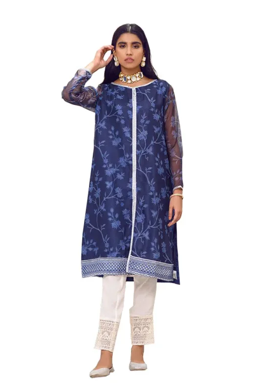 Blue Chrome Net Kurti