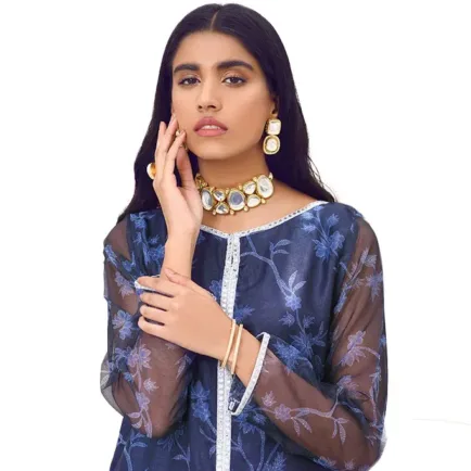 Blue Chrome Net Kurti