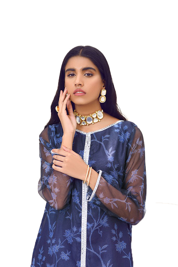 Net Fabric Blue Colour Kurta with Skirt  Dupatta in Embroidered Resham  Beads  Sequence work