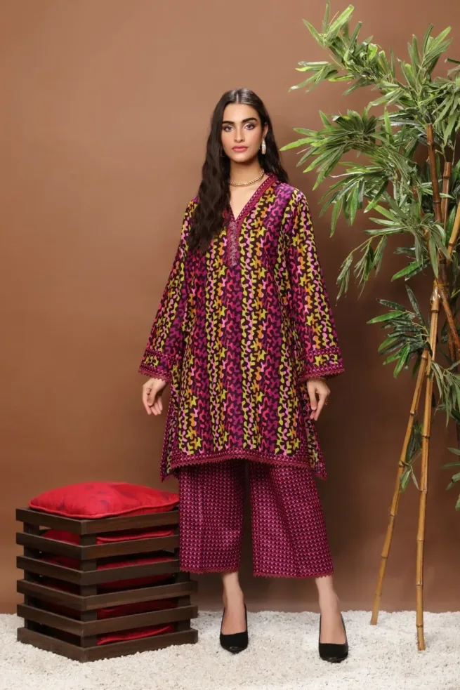 Two Piece Stitched Plum Khaddar Salwar Kameez