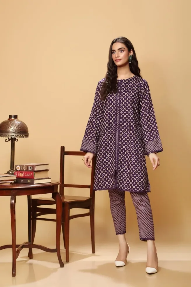 Pakistani Indian Ladies Stitched Two Piece Purple Khaddar Suit