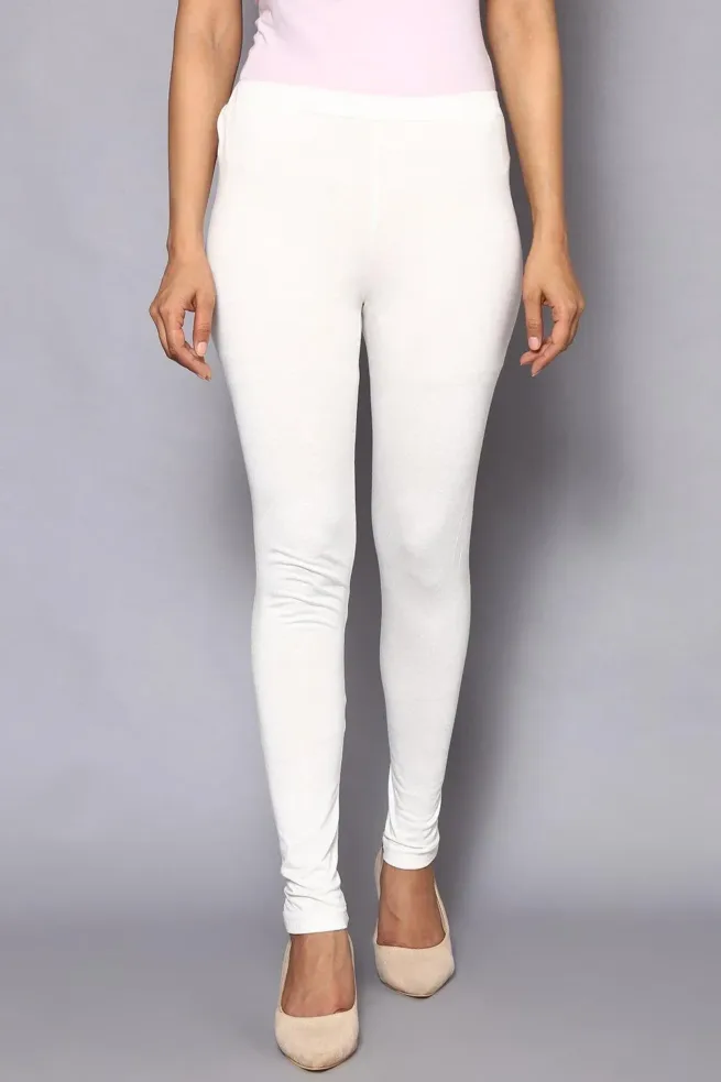 Womens Off White Lycra Jersey Stretchy Leggings Elasticated Waist