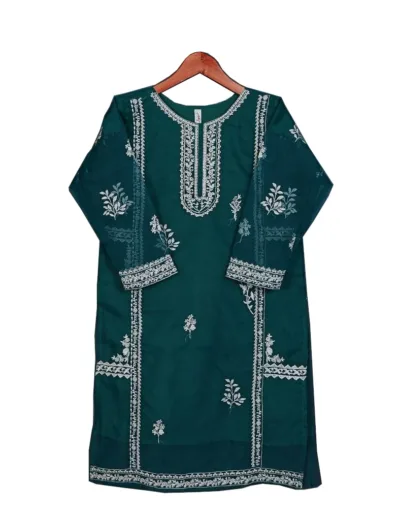 Pakistani Indian Ladies Stitched Organza Embroidered Kurti Dark Green
