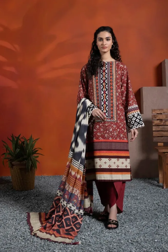 Maroon Khaddar Tulip Shalwar Suit
