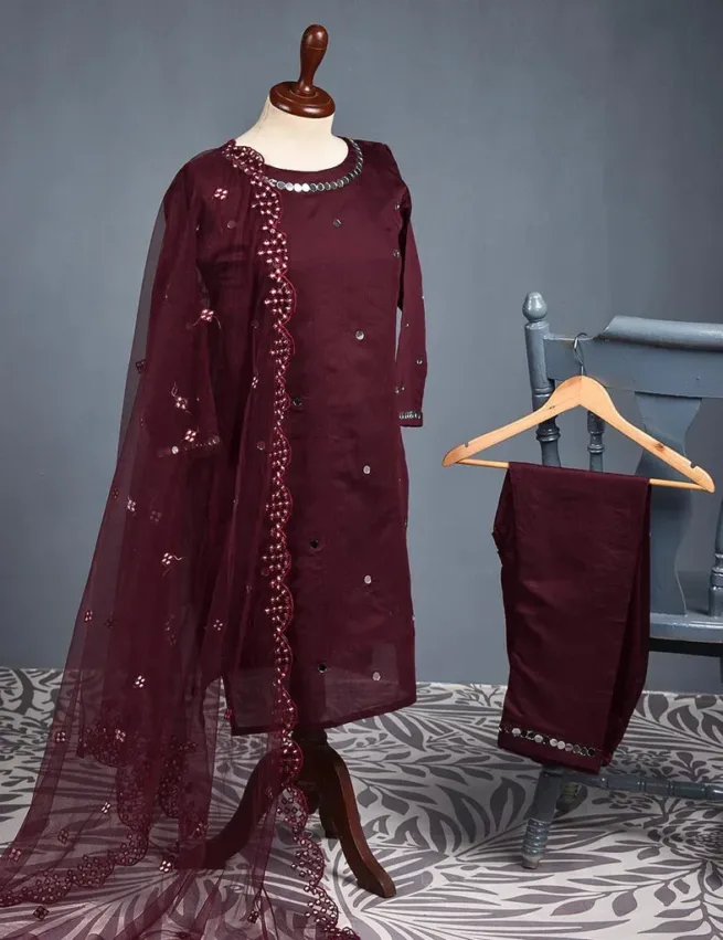 Mirror Work Paper Cotton Salwar Kameez Suit