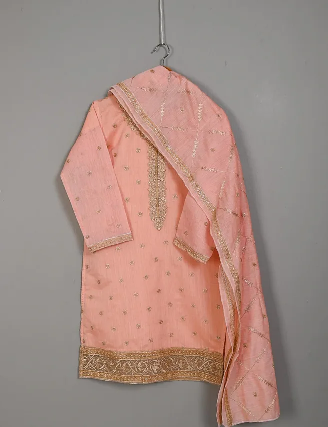 Peach 2 Piece Kameez Dupatta Set