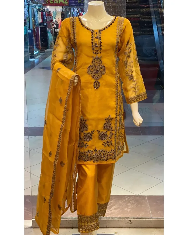 Stitched Organza 3 Piece Suit for Women