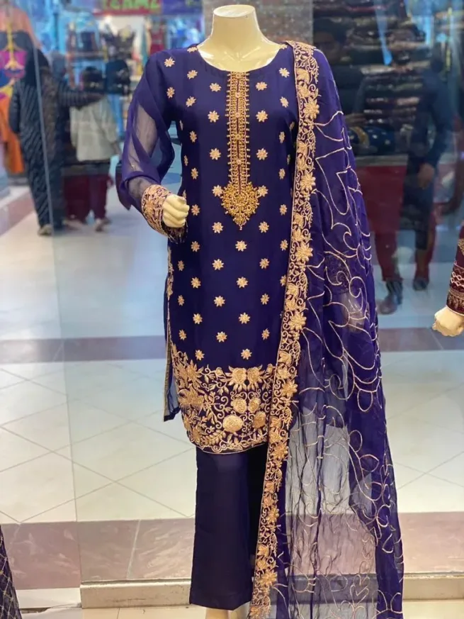 Purple Organza 3 Piece Salwar Kameez