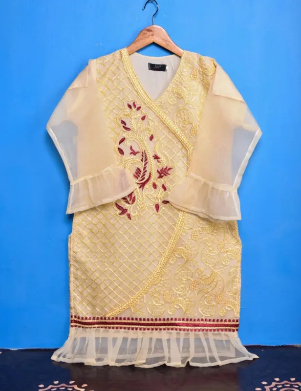 Frill Party Wear Embroidered Organza Kurta
