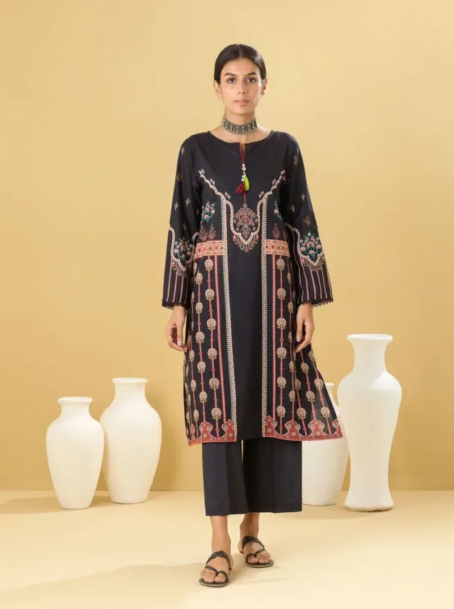 Black Printed Lawn Kurta