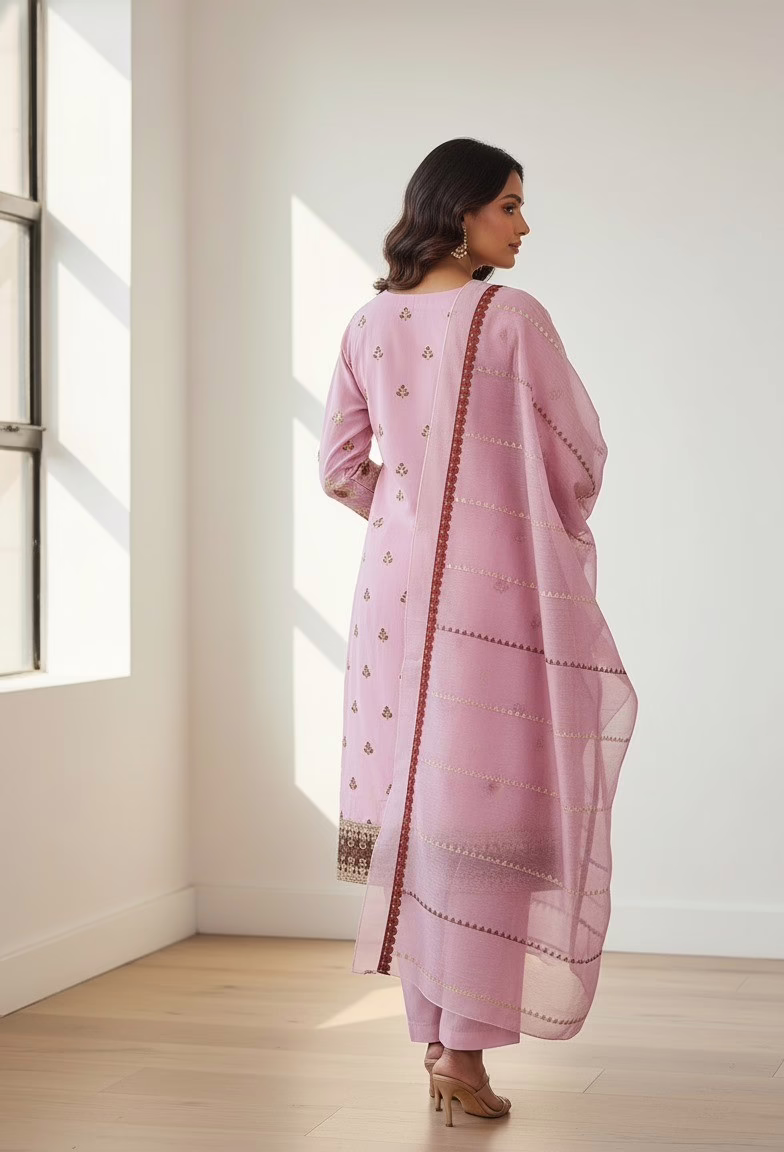 Lilac Embroidered Kurta & Dupatta Co ord Set - Image 2