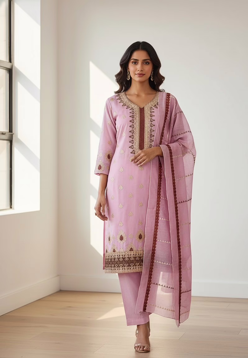 Lilac Embroidered Kurta & Dupatta Co ord Set