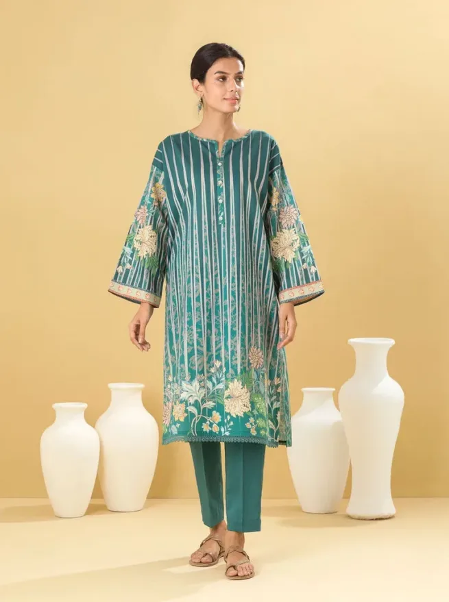 Teal Printed Lawn Kurti
