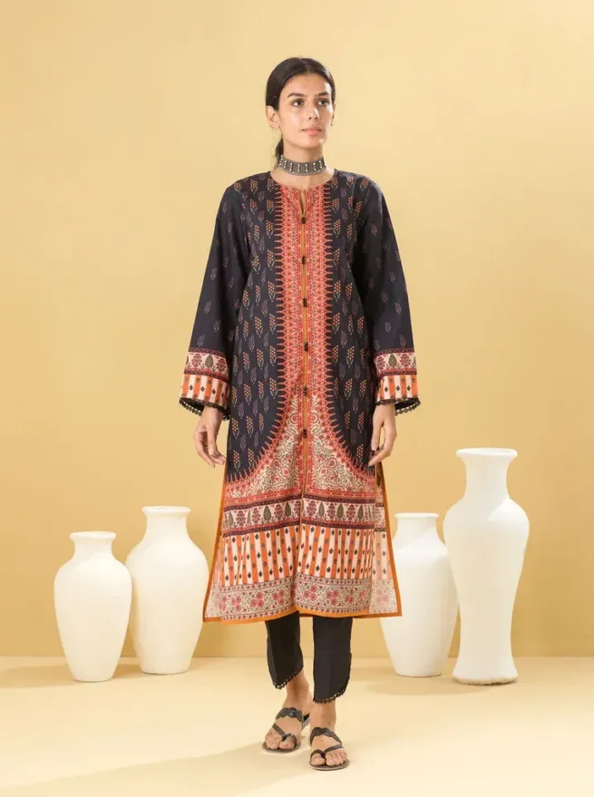 Black Printed Lawn Kurti