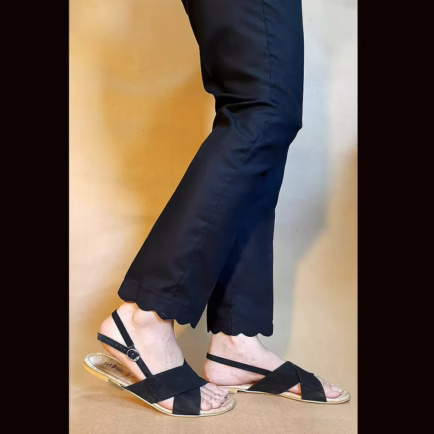 Black Soft Cotton Scalloped Trouser