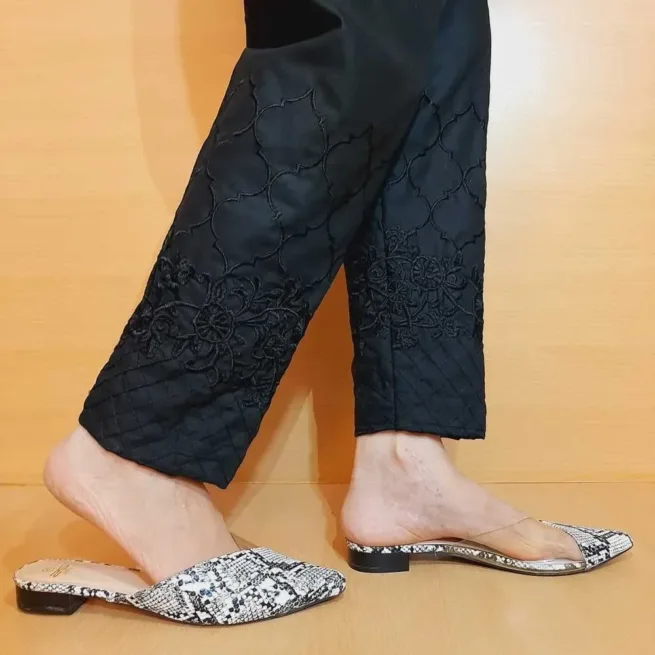 Black Embroidered Cotton Trouser