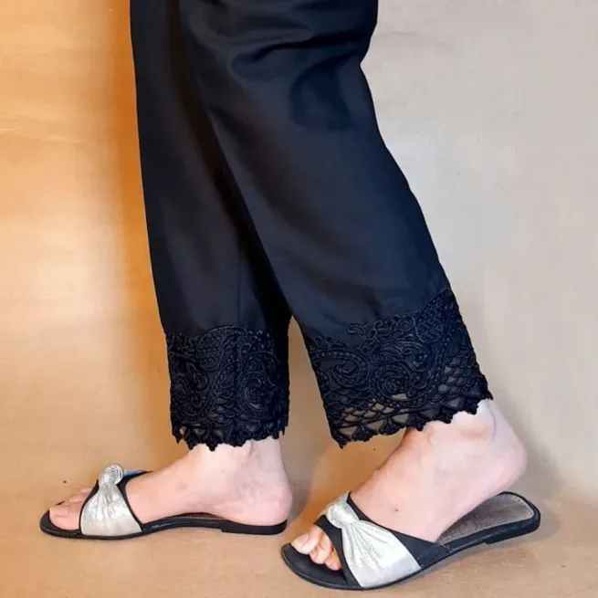 Embroidered Black Cotton Trouser