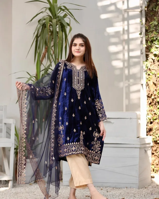 Velvet 3 Pc Mirror Work Salwar Kameez