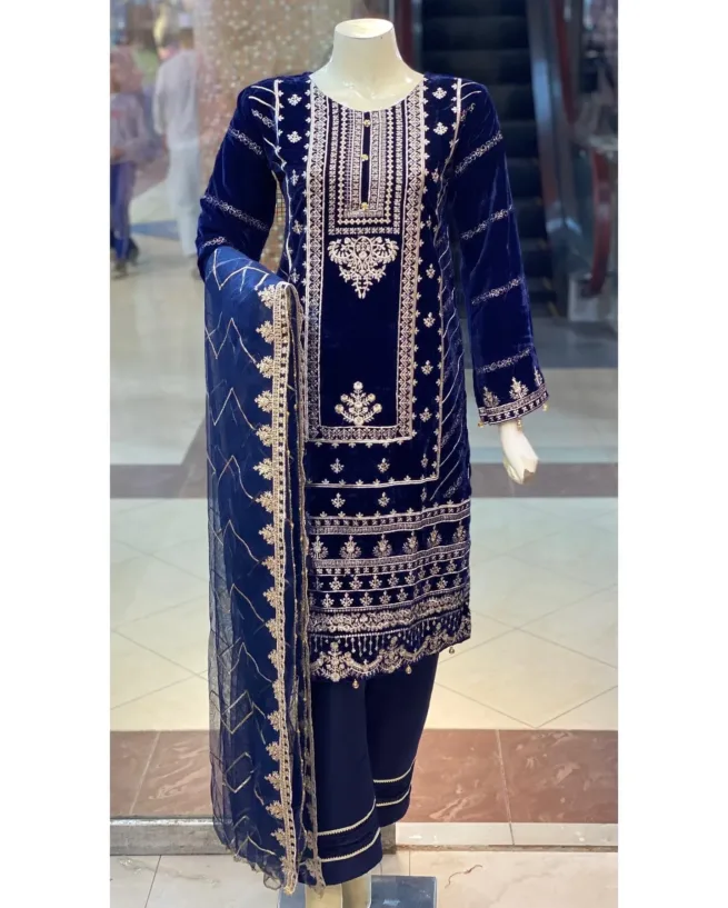 Velvet Party Wear 3 Piece Suit