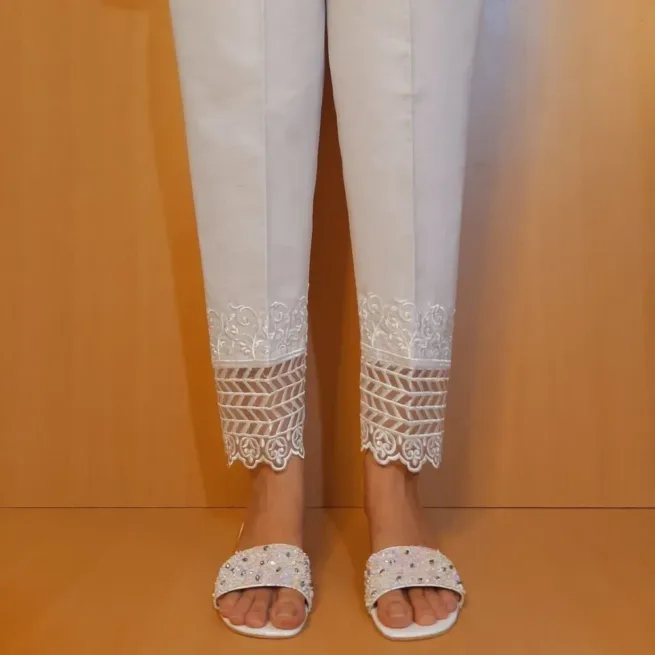 Embroidered White Trouser