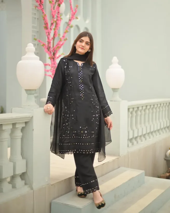 Mirror Work Linen Suit