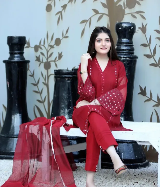 Maroon Khadi Net Outfit