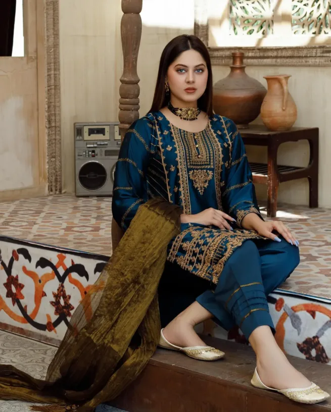 Silk Premium Quality Embroidered 3 Piece Suit