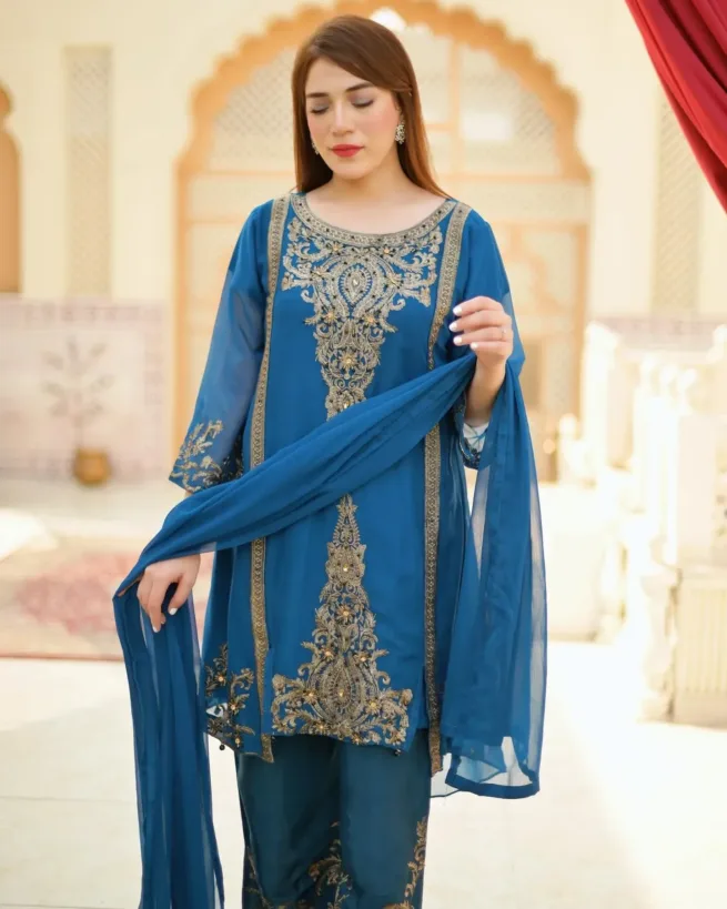 Chiffon 3 Pc Pallazo Tail Dress