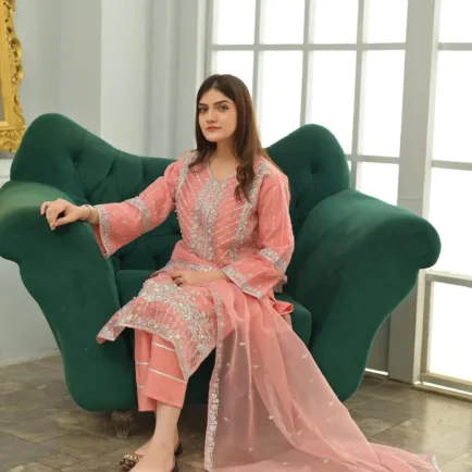 Heavily Embellished Motif Organza Suit