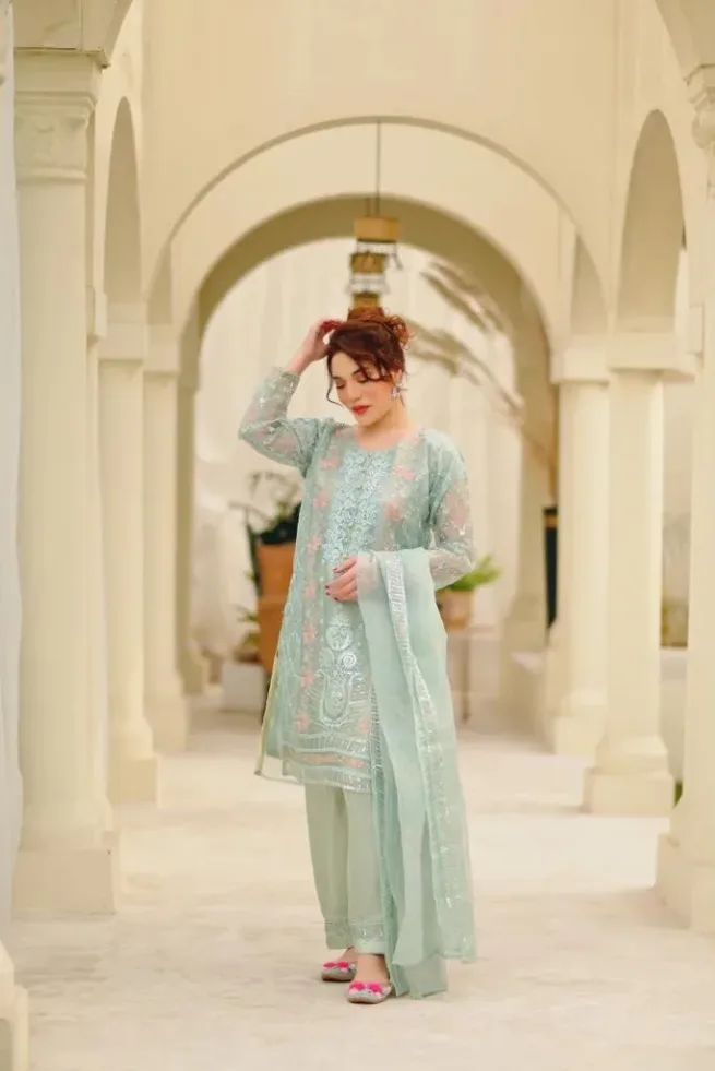 Embroidered Organza Suit with Brocade Slip