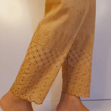 Beige Chikankari Embroidered Pants